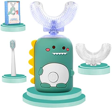 KAQINWX Kids Electric Toothbrushes, U Shaped Ultrasonic Toothbrush, Rechargeable Kids Toothbrush w/Smart Timer, 3 Brush Heads Replacement, 3 Clean Modes, IPX7 Water Resistant for Child 2-12