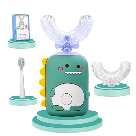 KAQINWX Kids U Shaped Electric Toothbrush for Age 2-12, Rechargeable Toddler Toothbrush with 60S Smart Timer, Dinosaur Design, IPX7 Waterproof & 360°Cleaning,Develop Kids' Brushing Habits