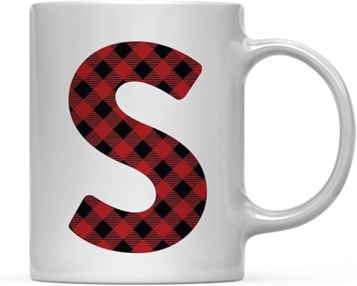 AIXBRO Hot Chocolate Coffee Mug Gift, Buffalo Lumberjack Red Plaid Monogram Initial Letter S, Christmas Holiday Present Ias 11 Oz