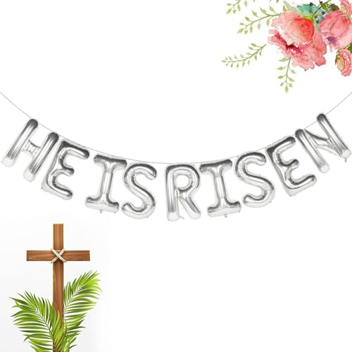Youchicnow He is Risen Silver Letter Balloons, 16 Inch Easter Decorations Religious Mylar Balloon Christian Resurrection Party Favor, Church Egg Hunt Events Photo Backdrop Spring Festival Celebration