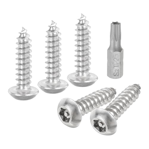 uxcell M5 x 20mm Button Head Torx Security Sheet Metal Screws, 30pcs 304 Stainless Steel Tamper Resistant Self Tapping Screws, Anti-Theft Wood Screws with T25 Bit (Silver)