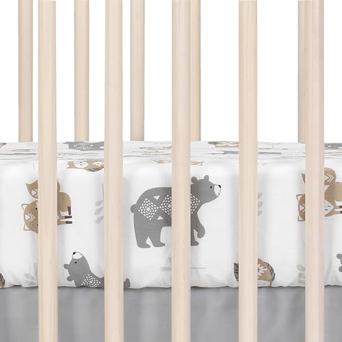 Image of Lambs & Ivy Woodland Forest White /Gray Animal 100% Cotton Baby Fitted Crib Sheet
