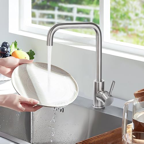 Miniatura 2 de Bonade Grifo Cocina Giratorio De 360 , Grifos Cocina Fregadero Monomando Acero Inoxidable Sus304 Con Aireador, L-Form Alta Presión Universal, Mezclador De Fregadero Cocina Cepillado