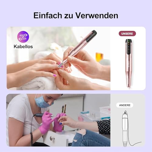 COSLUS Kabellos Tragbar Nagelfräser, 11 in 1 Profi Maniküre und Pediküreset, Nagelfeile für Gelnägel und Acrylnägel, Nagelformen, Entfernen von Hornhaut