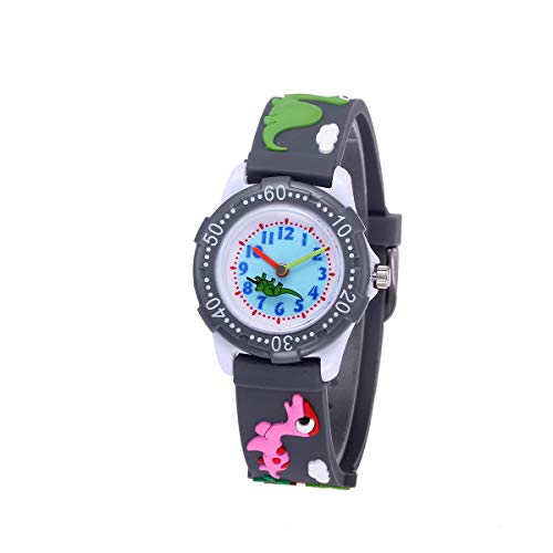 Boy's Girl's Watch,Kids Gift 3D Cartoon Japanese Quartz Silicone Kids Watch, Age 3-10 Toys for 3-15 Year Old Boys Girls Birthday Present for Kids - Best Gifts (Little Dinosaur Grey)2