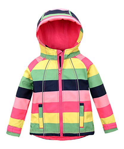 Hiheart Girls Fleece Jackets Striped Outwear Hooded Windproof Jacket 5T