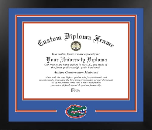 Campus Images University of Florida Diploma Frame – 11.5 x 16, Manhattan Black with Royal & Orange Mats and Bonus Campus Lithograph, Officially Licensed