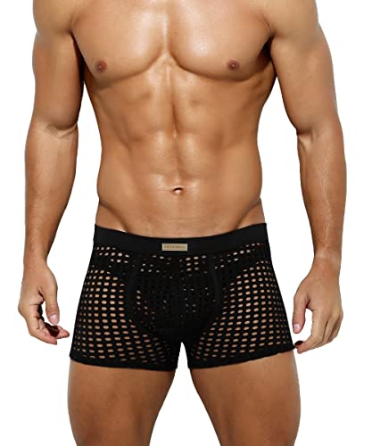 Mauro Kane Boxer Homme Sexy Calecon Transparente sous-vêtements Mesh Lingerie Sexy Homme Noir L