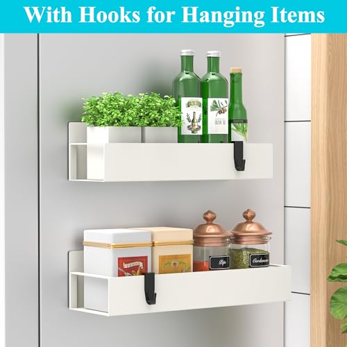 Image of HuggieGems Metal Magnetic Spice Rack for Refrigerator Cream White, 2 Pack