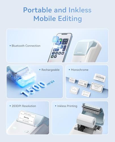 Image of NIIMBOT B1 Label Maker, 2 Inch Bluetooth Thermal Label Printer Easy to Use for Office, Home, and Business, with 2x1.18 Inch Labels | Inkless | Support Android, iOS & Windows | 203DPI | Light Blue
