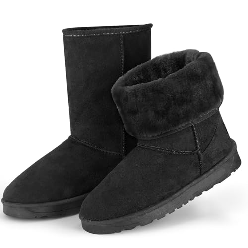 iMounTEK Winter Boots for Women Faux Suede Water Resistant Snow Boots Mid Calf Boots Ankle Boots Women's Winter Snow Boots with Warm Fur Lined Comfort Short Booties