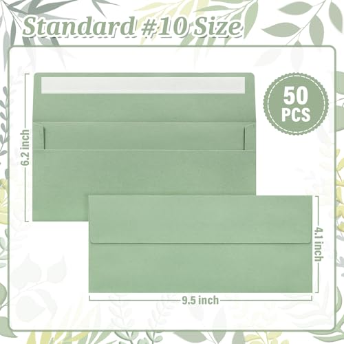 Image of Mulbozy 50 Pcs #10 Sage Green Envelopes Letter Size Windowless Self Seal