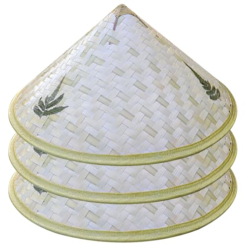 Pesoncarl 3pcs Bamboo chapeau pour les enfants, chapeau de riz chinois de 14 pouces avec bracelet menton réglable, bonne fête étanche.