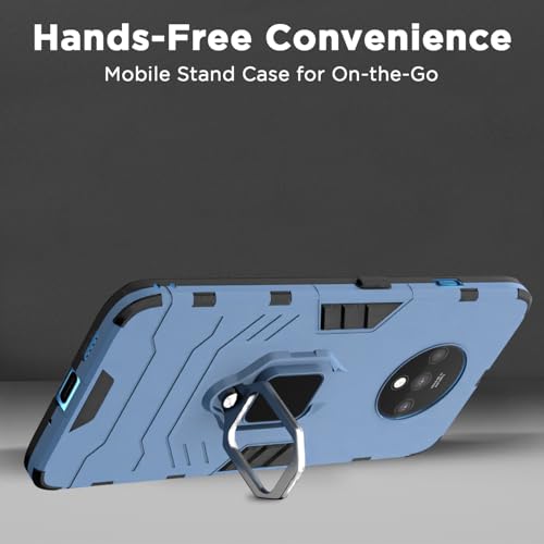 Image of Pikkme D5 Tough Armor Bumper Back Cover Case for Oneplus 7T |Ring Holder & Kickstand in-Built (Blue)
