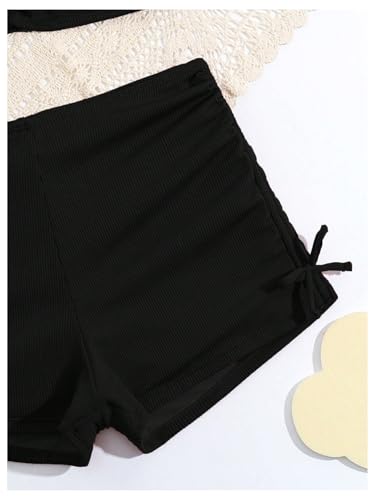 Image of RoseSeek Girl's 2 Piece Swimsuits O Ring Drawstring Sleeveless Cute Bikini Set High Waisted Bathing Suit Black 15Y