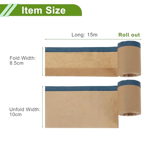 Image of Pre-Taped Masking Paper Automotive Paint Masking Paper Kraft Paper Natural Fiber Material 1 Pc 1500x10cm / 49.21ftx3.94 inch Brown Blue