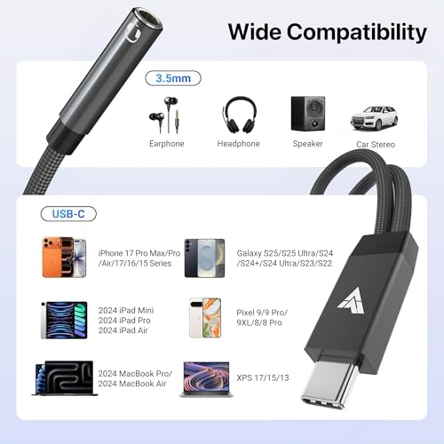 Image of DR VAKU ProCoder 2in1 Type C to 3.5 mm Jack + USB C Charging & Digital Audio 24bit DAC 3.5mm Connector Aux Cable,Headphone,Earphone Converter Splitter for Samsung, Oneplus,iPhone, Phone-Black