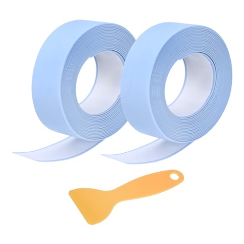 Image of Uxcell 2 Rolls Caulk Tape, 0.9 inch x 10.5Ft PVC Waterproof Self-Adhesive Sealing Strip for Kitchen Bathroom Toilet Sink Floor Corner Edge With Sealing Tool, Blue