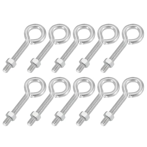 Image of PATIKIL M5x30mm Eye Bolts, 10 Pcs Carbon Steel Threaded Eyebolt Eye Hooks Screws with Nut for Hanging or Securing Cables Silver