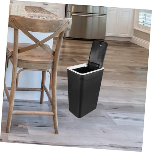 Caneca de basura con tapa y prensa 10L plástico negro miniatura 5