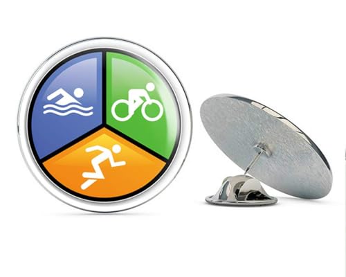 Triathlon Sport Label Round Metal 0.75" Lapel Pin Hat Shirt Pin Tie Tack Pinback2