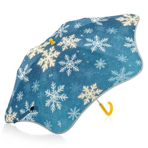 Paraguas para niños pequeños con tira reflectante gris y diseño antiviento de copos de nieve 2