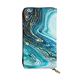 Matériau : le portefeuille en cuir imprimé marbre bleu turquoise doré est fabriqué en cuir synthétique de haute qualité, style tendance, doublure douce, confortable, léger, imperméable, ne se décolore pas, ne se salit pas et ne se raye pas facilement, facile à entretenir. Fermeture éclair lisse et coutures épurées délicates.