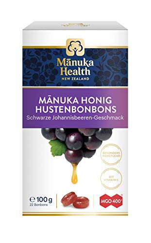 Manuka Health - MGO 400 + Schwarze Johannisbeere Lutschbonbons 100 g - 100% Pur aus Neuseeland mit zertifiziertem Methylglyoxal Gehalt und Vitamin C Bonbons