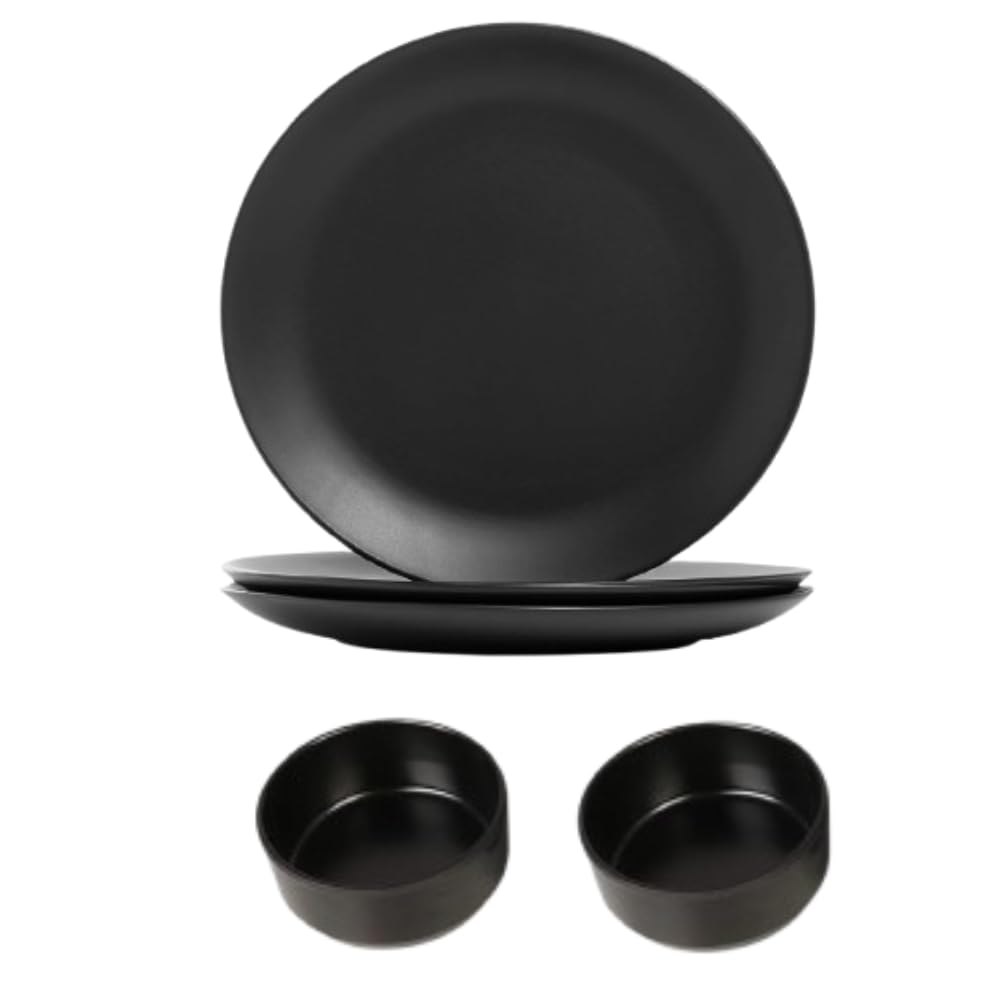 Black Melamine Dinner Set | 11 Inch Plates with Matching Katori/Bowl | Durable & Reusable Tableware for Home & Dining (Set of 2 Plates & 2 Katoris)-image-12