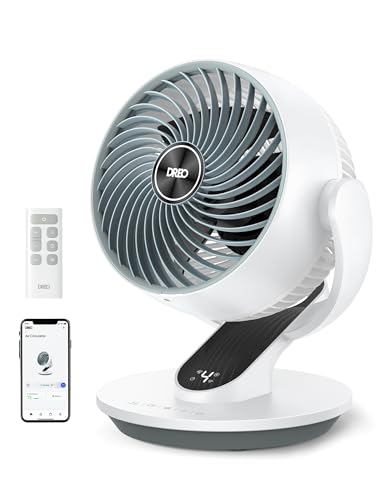 DREO Smart Fan for Bedroom, 120° Vertical and 90° Oscillating Fan with Voice Control, 13 Inch Height Quiet Air Circulator for Whole Room, 70 ft, 4 Speeds, 5 Modes, 12H Timer, Desk Fans for Home, White