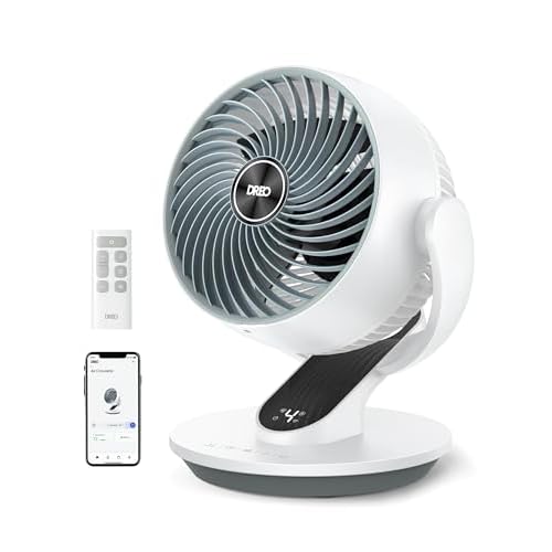 DREO Smart Fan for Bedroom, 120° Vertical and 90° Oscillating Fan with Voice Control, 13 Inch Height Quiet Air Circulator for Whole Room, 70 ft, 4 Speeds, 5 Modes, 12H Timer, Desk Fans for H