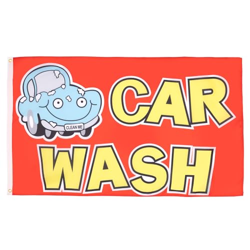 AZ FLAG - Car Wash Cartoon Flag - 2x3 Ft - 100D Polyester Carwash Station Banner with Two Metal Grommets - Fade Resistant - Vivid Colors - 2 x 3 Feet - 90x60 Cm