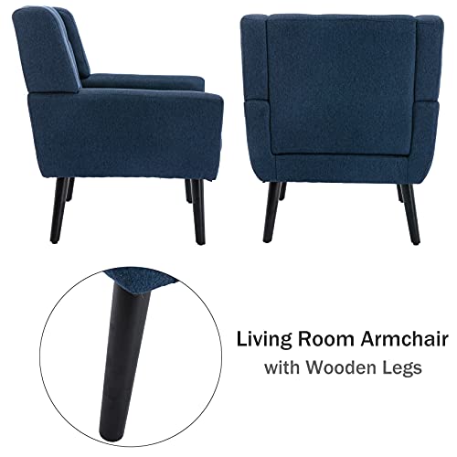 Dolonm Midcentury Modern Accent Chair With Arms, Upholstered Fabric Reading Side Chair Tufted Back Decorative Wingback Chair For Living Room Bedroom (Blue) #TOP4