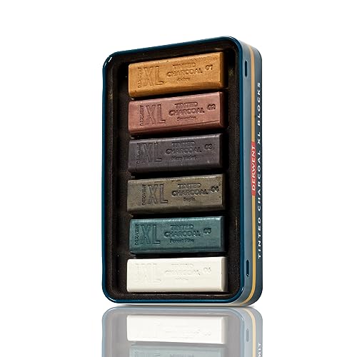 Derwent Tinted Charcoal XL Blocks 6 Tin, Set of 6, 60mm Extra-Large Block, Naturally Water-soluble, Ideal for Sketching, Drawing and Expressive Mark Making, Professional Quality (2306177) by Derwent - Image 2