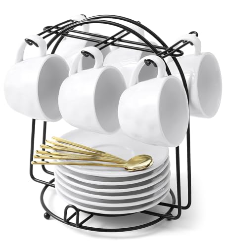 Yedio 4 oz Espresso Cups with Saucers and Metal Stand,