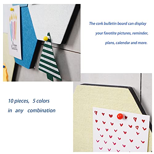 Afumazi 10Pcs Self Adhesive Felt Board Tiles Hexagon Bulletin Board for Walls, Felt Cork Pin Board for Pictures Photos Memos with Push Pins (Color B) - Image 5
