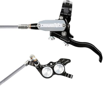 Hope EVO GR4 4-Piston Hydraulic Disc Brake and Lever Set - Post Mount, Braided Hydraulic Hose, Black/Silver, High-Performance Gravity & E-Bike Brake