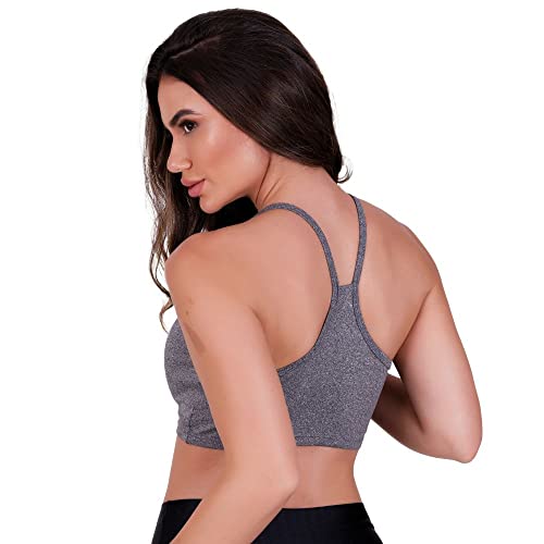 Top Academia Alça Fina Fitness Nadador sem Bojo Liso Ana Tamanho:M;Cor:Cinza;Genero:Mulher