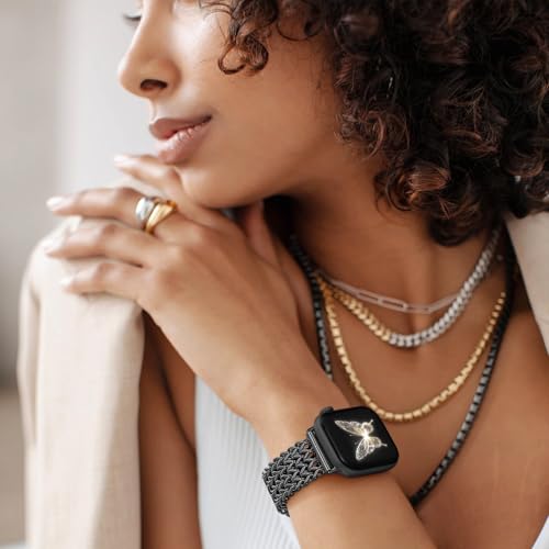 Image of Metal Band Compatible with Apple Watch Bands for Women 40mm 41mm 42mm 38mm 44mm 45mm 46mm 49mm, Dressy Stainless Steel Link Bracelet, Designer Strap for iWatch Series 11 /SE /10 /9 /8 /7 /6 /5 /4 /3 /2 /1 /Ultra