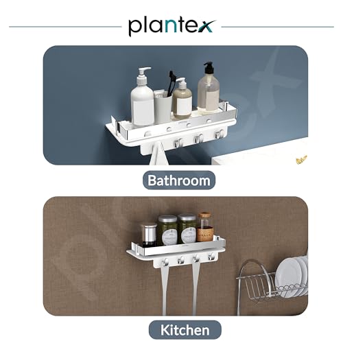 Plantex Multipurpose Acrylic Key Holder for Living Room/Wall Mount Storage Shelf with Silver Railings/Bathroom Accessories for Home Decor (12x4 inches, White)