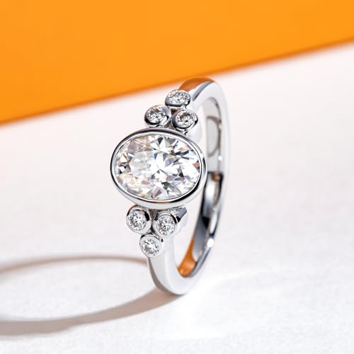 Moissanite Engagement Rings 1.5/1.65CTTW D Color VVS1 Clarity 925 Sterling Silver Oval Cut Bezel Wedding Promise Anniversary Rings Set for Women with Certificate4