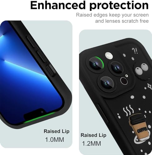 Image of SHINESTAR Back Cover for iPhone 13 Pro Max - 3D Cartoon Coffee & Eyes Design | Soft Silicone Shockproof Case with Full Camera Protection | Cute & Playful Phone Cover - Black
