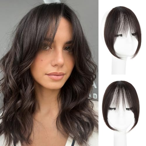 EINAEY Bangs Hair Clip - Brown Black Clip in Bangs Real Human Hair, Fake Bangs Clip on Bangs for Women Fringe with Temples French Bangs Hair Extensions for Daily Wear