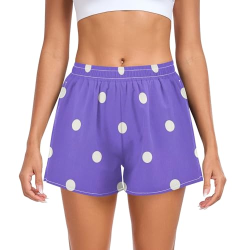 EtherSpher Cartoon Dot Lavender Athletic Shorts for Women Elastic Waisted Lady Soccer Shorts for Golf Swim Bike Yoga Jog Short para Mujer L