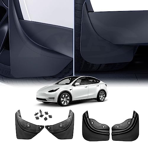 Tesla Model Y Mud Flaps (Set Of 4) - No Drill Splash Guards For 2020-2023 Model Y, Black PP+TPE Material
