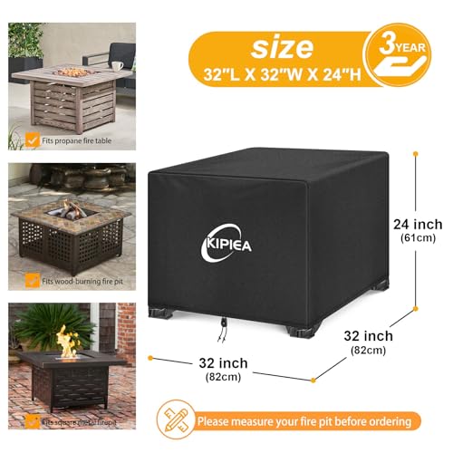Kipiea Square Fire Pit Cover, Upgraded 600D Strong Tear Resistant, 32" L x 32" W x 24" H 100% Waterproof Fire Pit Table Cover, UPF 50+ Outdoor Firepit Cover Square Fading Resistant by Kipiea - Image 2