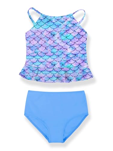 Image of Mafulus Girls 2 PCS Swimsuit Ruffle Cute Print Adjustable Spaghetti Strap Quick Drying Kids Bathing Suit 5-14Years