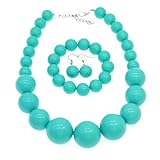 We We Chunky Pearl Necklace for Women Large Big Faux Pearl Necklace and Earrings set 1920s Costume Jewelry set Prom party (chunky pearl necklace turquoise)
