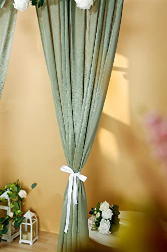 Sherway 2 Panels 4.8 Feet X 10 Feet Sage Green Thick Satin Wedding Backdrop Drapes, Non-Transparent Window Curtains For Party Ceremony Stage Decoration #TOP4