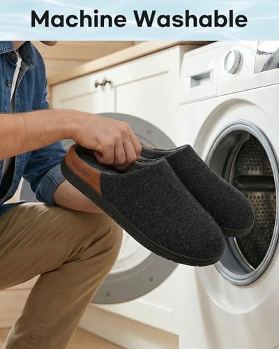 LongBay Herren Strick Hausschuhe, Memory Foam Hausschuhe mit atmungsaktiver Einlage Indoor & Outdoor für alle Jahreszeiten, Gestrickt Schwarz 44